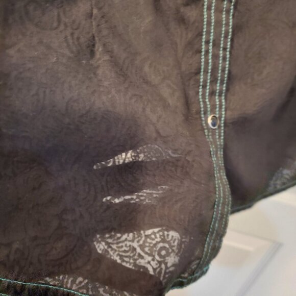 Wrangler Black Western Snap Shirt | Teal Contrast Stitching Paisley Sheer M - Picture 5 of 5